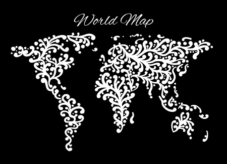 World map, floral ornament for your design. Vector illustrationのイラスト素材