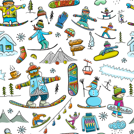 Snowboard time, seamless pattern for your design. Vector illustrationのイラスト素材