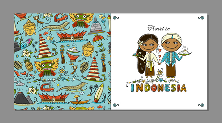 Travel to Indonesia. Greeting card for your design. Vector illustrationのイラスト素材