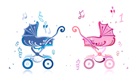 Baby carriage, ornate silhouette for your design. Vector illustrationのイラスト素材