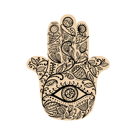 Indian ornate hand Hamsa, symbol. Vector illustrationのイラスト素材
