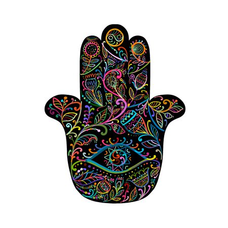 Indian ornate hand Hamsa, symbol. Vector illustrationのイラスト素材