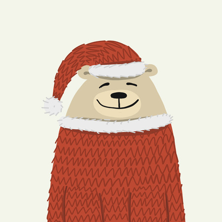 Christmas card with santa bear. Vector illustrationのイラスト素材