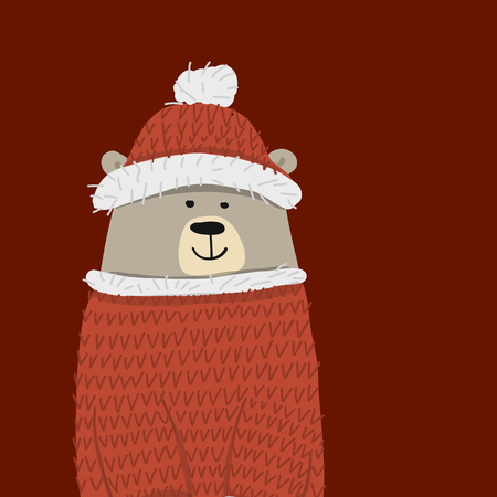 Christmas card with santa bear. Vector illustrationのイラスト素材