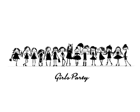 Girls party, sketch for your design. Vector illustrationのイラスト素材
