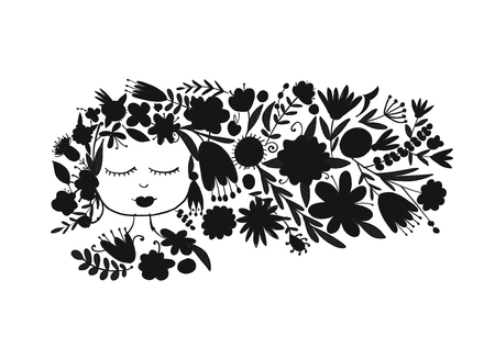 Greeting card design with pretty floral woman. Vector illustrationのイラスト素材