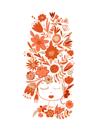 Greeting card design with pretty floral woman. Vector illustrationのイラスト素材