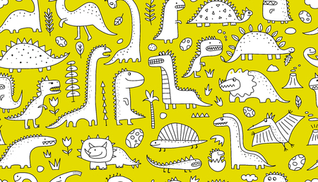 Funny dinosaurs. Seamless pattern for your design. Vector illustrationのイラスト素材