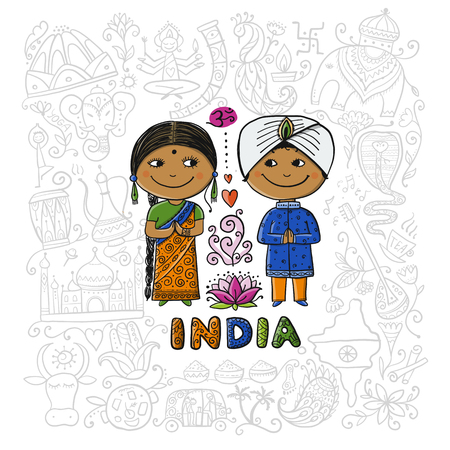 Indian people. Sketch for your design. Vector illustrationのイラスト素材