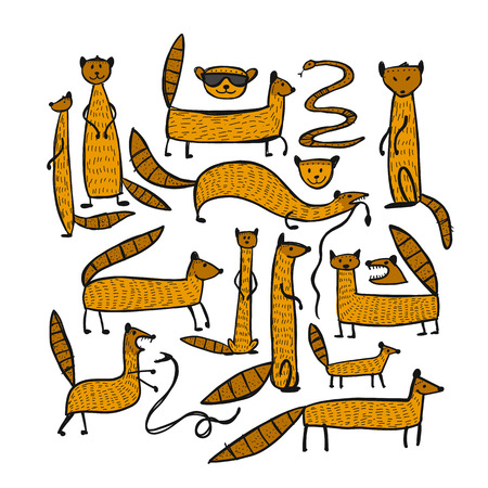 Funny mongooses, sketch for your design. Vector illustrationのイラスト素材