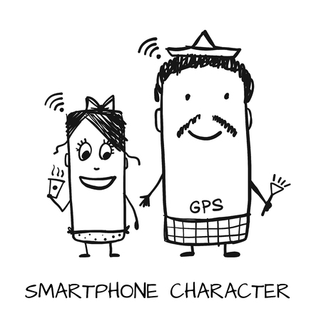 Smartphone characters, sketch for your design. Vector illustrationのイラスト素材