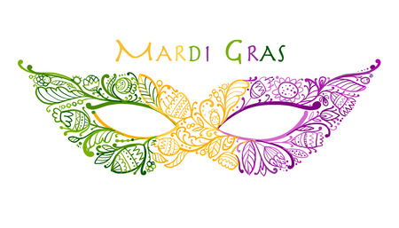 Mardi gras holiday. Greeting card design with ornate mask. Vector illustrationのイラスト素材