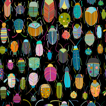 Funny beetles collection, seamless pattern for your designのイラスト素材