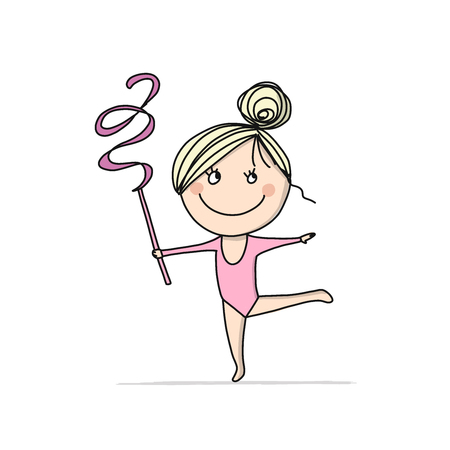 Rhytmic gymnastic. Cute girl, sketch for your design. Vector illustrationのイラスト素材
