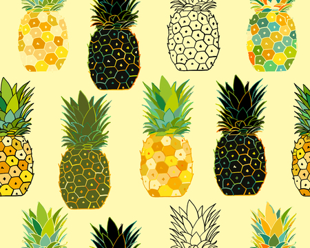 Pineapple set, sketch for your design. Vector illustration