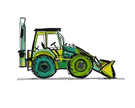 Escavator, sketch for your design. Vector illustrationのイラスト素材