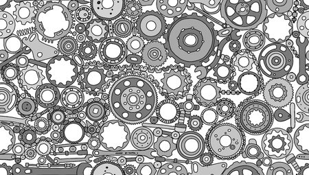 Auto spare parts and gears, seamless pattern for your design. Vector illustrationのイラスト素材