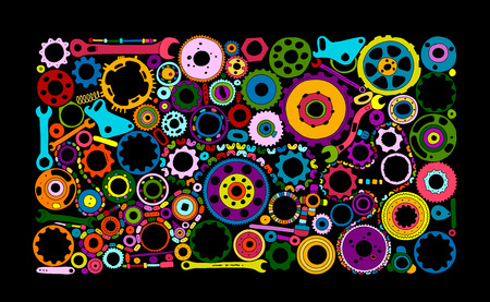 Auto spare parts and gears, background for your design. Vector illustrationのイラスト素材