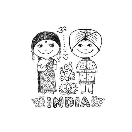 Indian people. Sketch for your design. Vector illustrationのイラスト素材