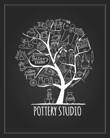 Pottery studio banner, art tree for your designのイラスト素材