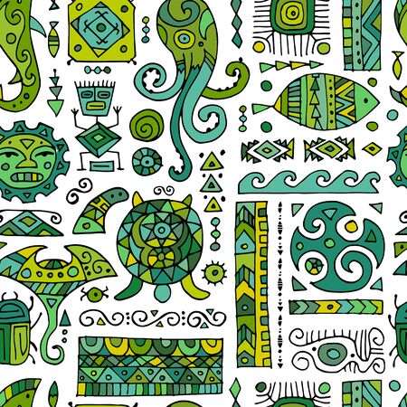 Ethnic handmade ornament for your design. Polynesian style, seamless patternのイラスト素材
