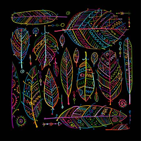 Art feathers collection, seamless pattern for your designのイラスト素材