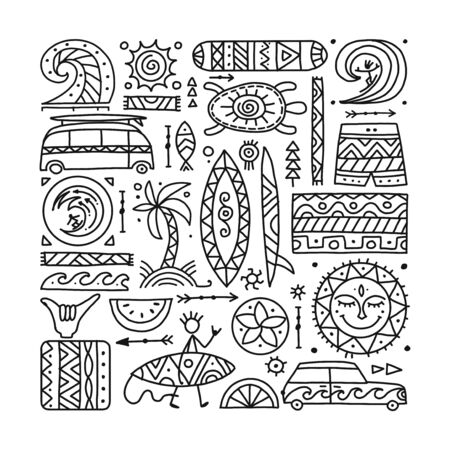 Surfing background. Tribal elements for your designのイラスト素材