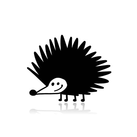 Funny hedgehog, black silhouette for your designのイラスト素材