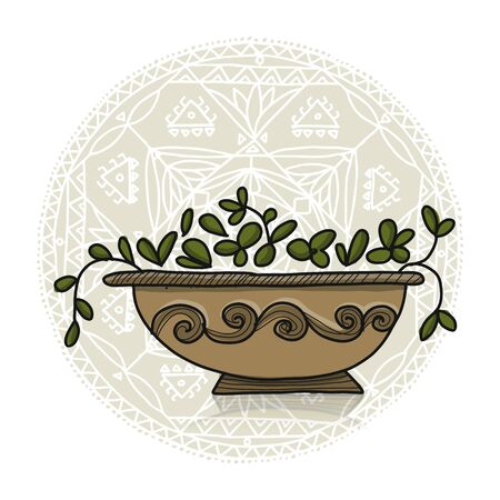 Plant in pot, Asian styleのイラスト素材