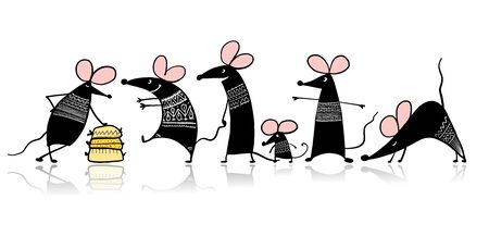 Funny mouse family, symbol of 2020 year. Banner for your designのイラスト素材