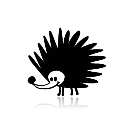 Funny hedgehog, black silhouette for your designのイラスト素材