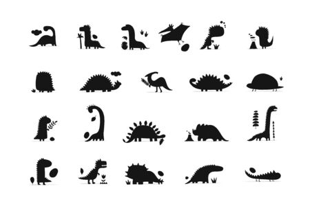 Funny dinosaurs collection, childish style. Sketch for your designのイラスト素材