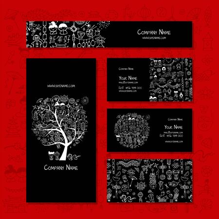Business cards design. Chinese corporate styleのイラスト素材
