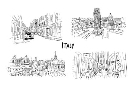 Italy streets collection. Sketch for your design. Vector illustrationのイラスト素材