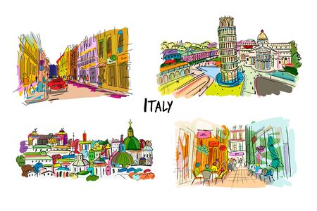 Italy streets collection. Sketch for your design. Vector illustrationのイラスト素材