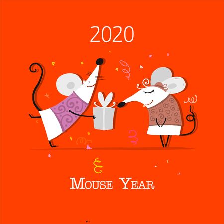 Funny mouse, symbol of 2020 year. Banner for your designのイラスト素材