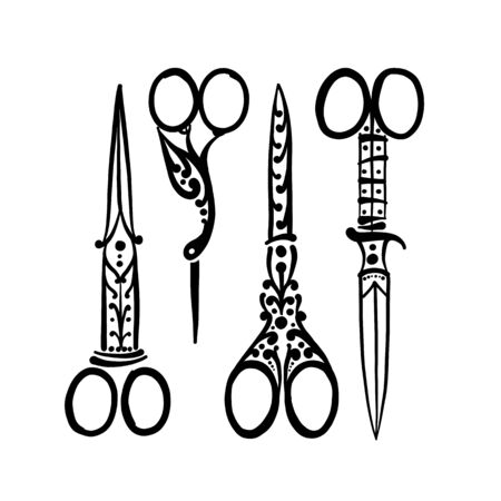 Vintage ornate scissors, sketch for your designのイラスト素材