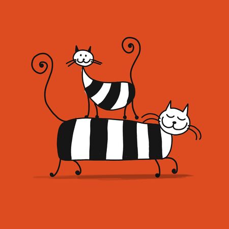 Couple of striped cats, sketch for your designのイラスト素材