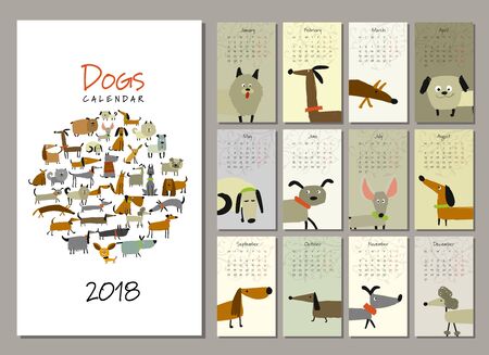 Funny dogs, calendar 2018 designのイラスト素材