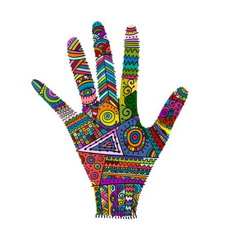Ornate hand, boho style. Sketch for your designのイラスト素材