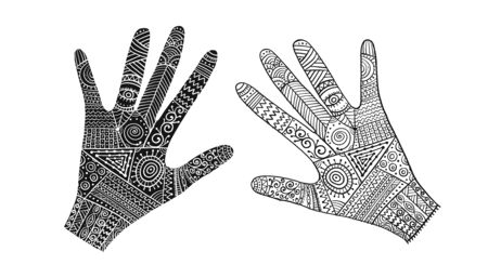 Ornate hands, boho style. Sketch for your designのイラスト素材