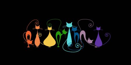 Funny cats family, black silhouetteのイラスト素材