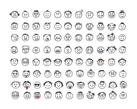 Smile icons set. People faces. Sketch for your designのイラスト素材