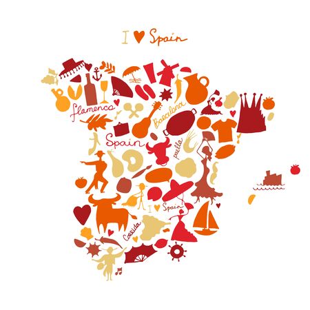 Spain map made from design elements. Sketch design. Vector illustrationのイラスト素材