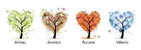 Four seasons - spring, summer, autumn, winter. Art tree beautiful for your designのイラスト素材