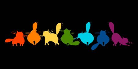 Funny big cats family, black silhouetteのイラスト素材