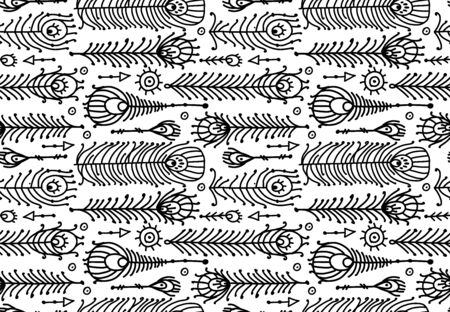 Peacock feather collection, ethnic style, seamless pattern for your design. Vector illustrationのイラスト素材