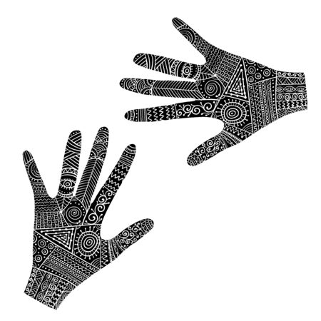 Ornate hands, boho style. Sketch for your design. Vector illustrationのイラスト素材