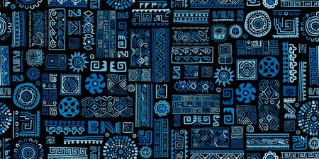 Ethnic blue handmade ornament, seamless patternのイラスト素材