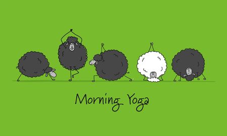Funny sheep doing yoga, sketch for your designのイラスト素材